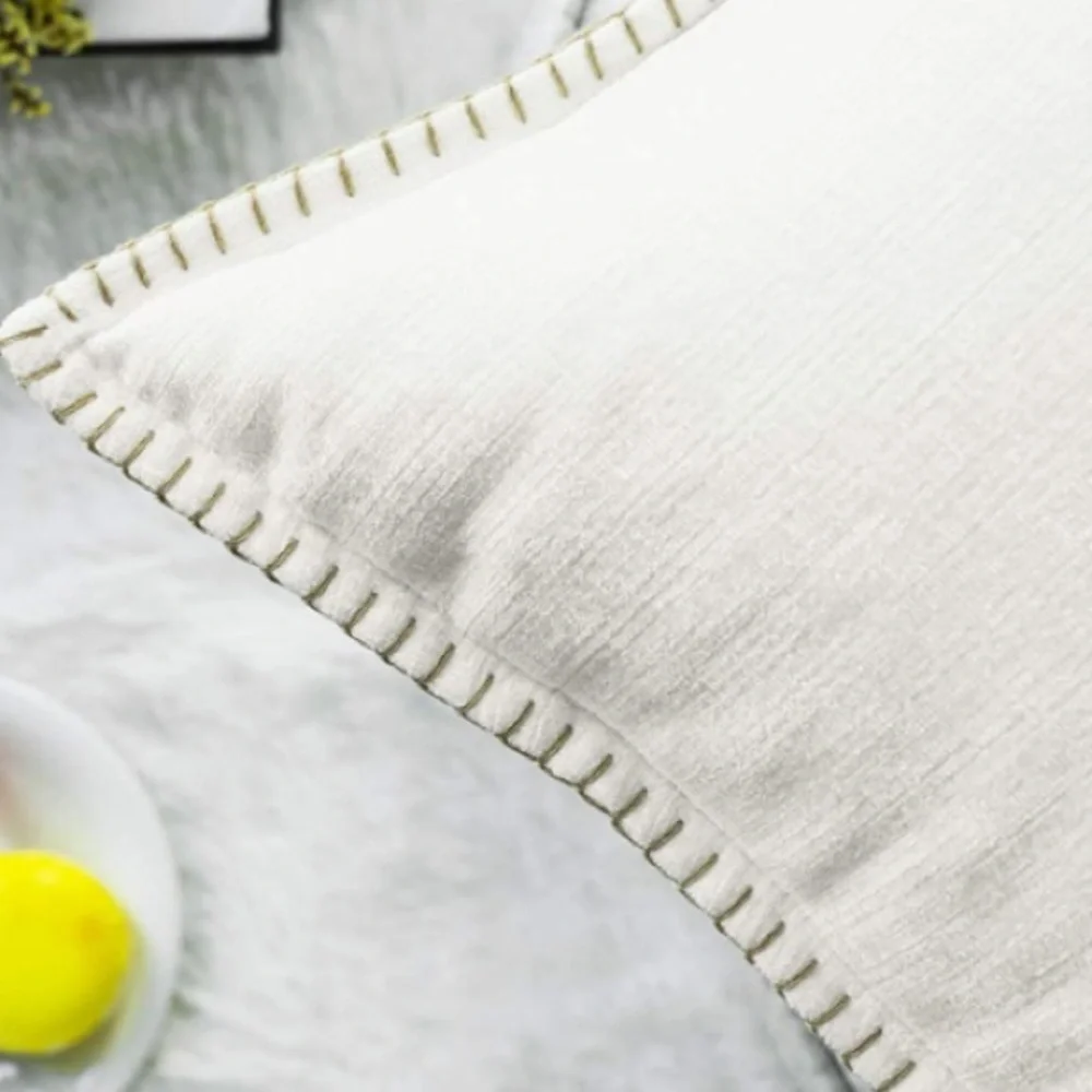 Luxury Home | Elegant Cream Soft Chenille Wide Stitch Trim Throw Pillow Covers